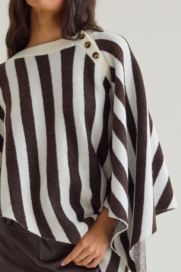 Abby Striped Button Poncho Detail 3 - Altar'd State