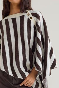 Abby Striped Button Poncho Detail 3 - Altar'd State