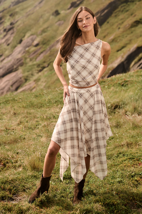 Marin Plaid Handkerchief Midi Skirt Detail 3 - Altar'd State