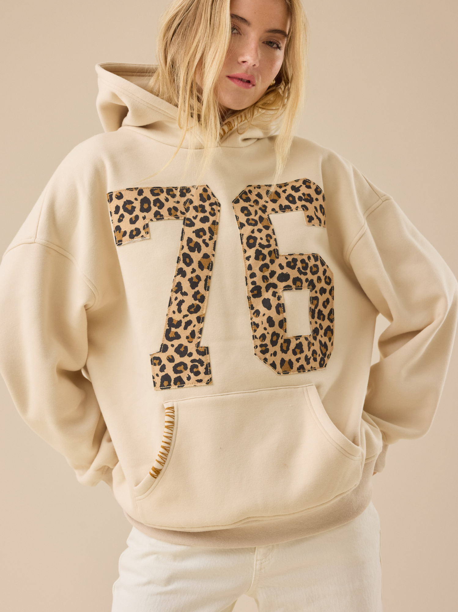 76 Leopard Print Graphic Hoodie in Beige | Altar'd State