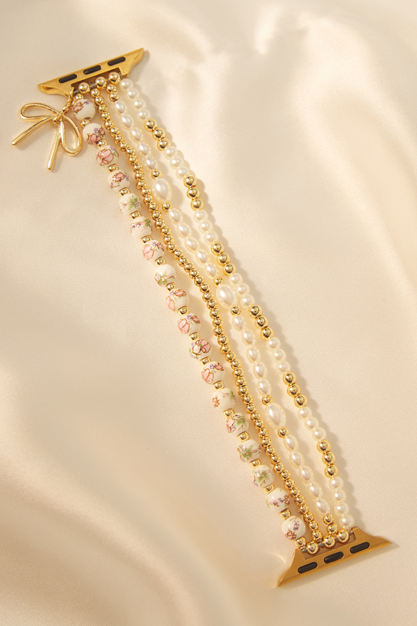 Painted Bead Bow Charm Watch Band in Mauve | Altar display picture 3