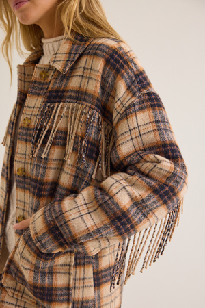 Cambria Fringe Plaid Wool Jacket - Altar'd State - 