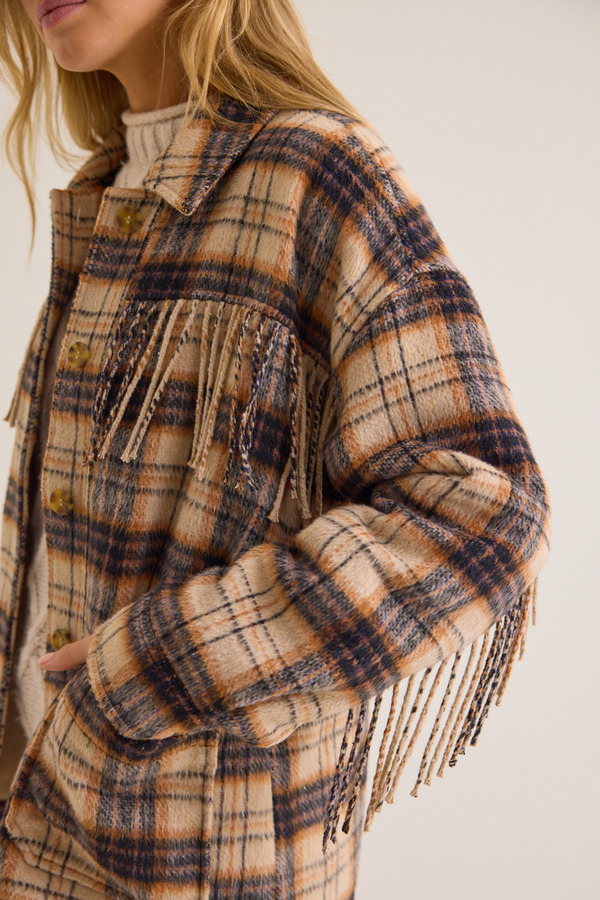 Cambria Fringe Plaid Wool Jacket Detail 2 - Altar'd State