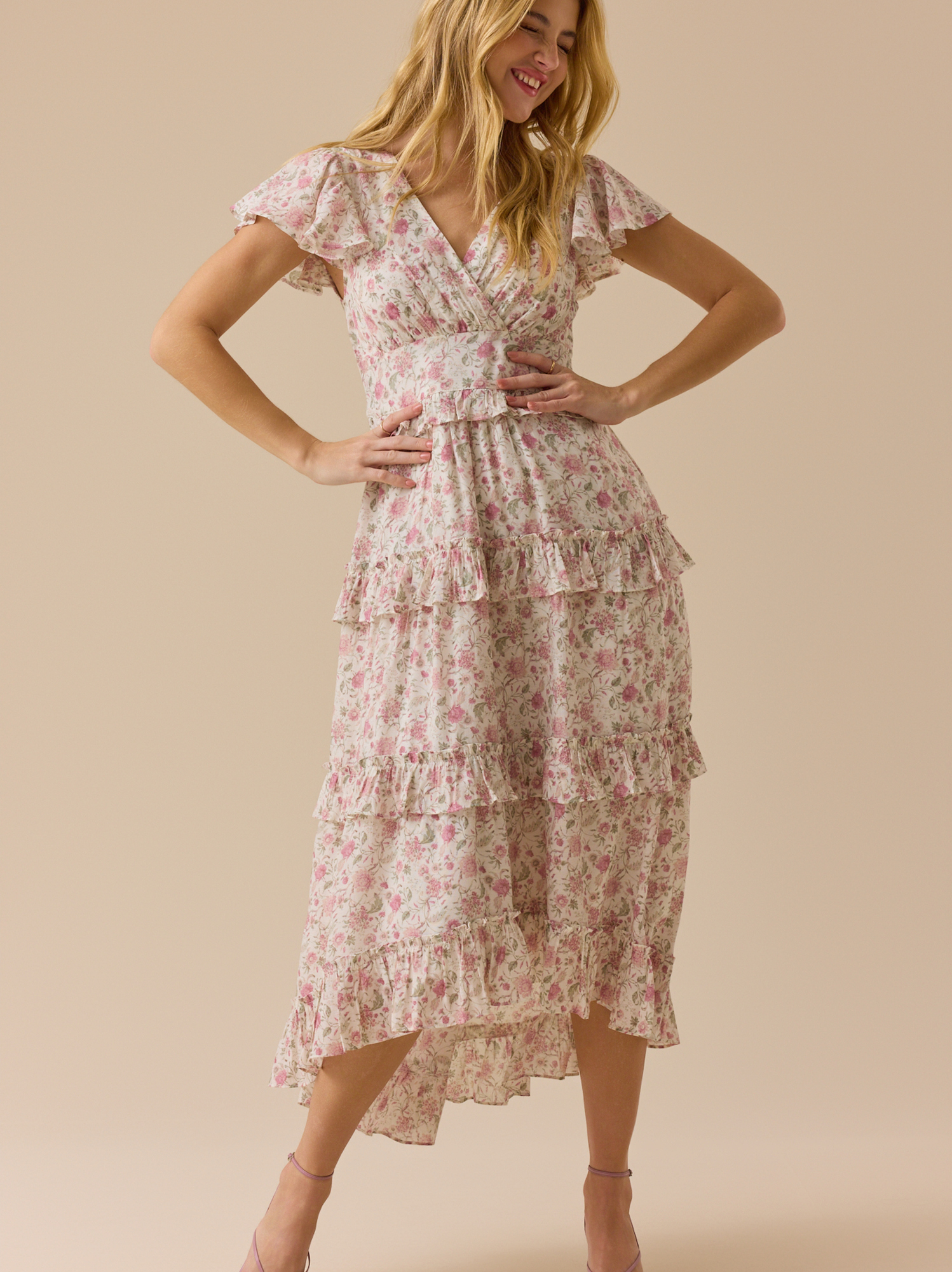 chinese dress ladies Pink Embroidered Floral Midi Dress - All Dresses