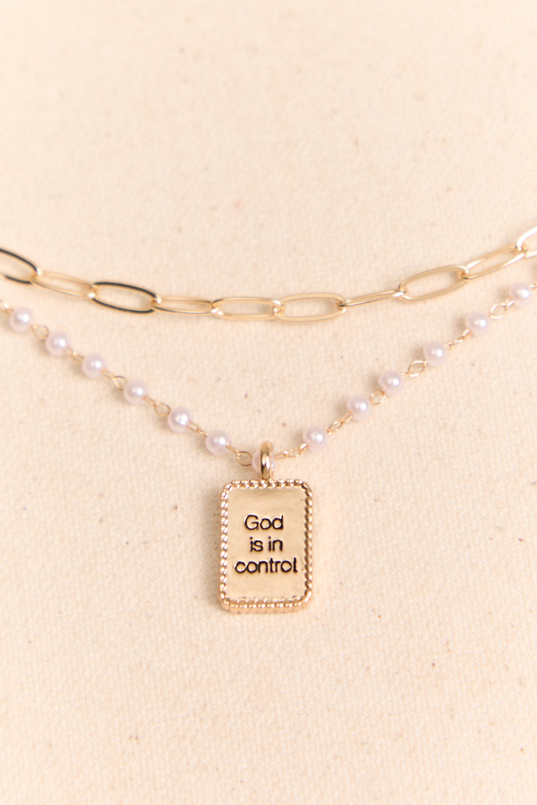 God Is In Control Layered Pearl Cross Necklace Detail 2 - Altar'd State
