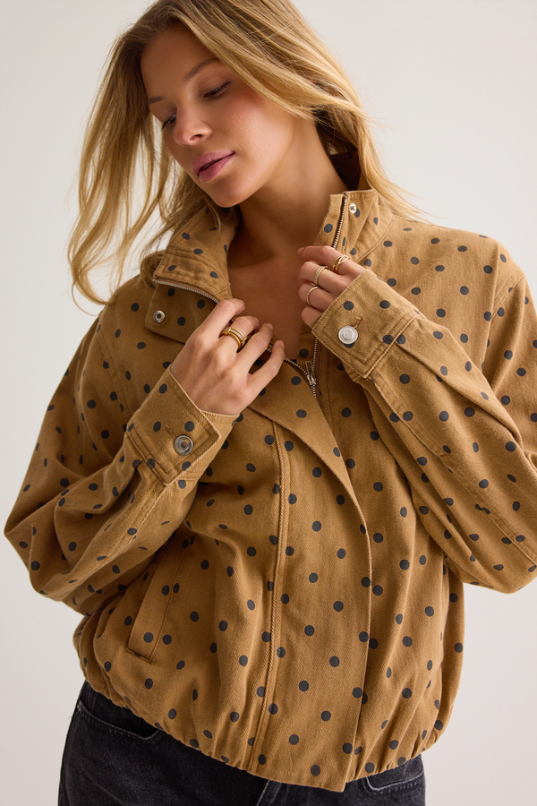 Fiona Polka Dot Funnel Jacket Detail 2 - Altar'd State