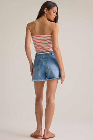 Kenzy Tie Waist Denim Shorts - Altar'd State - 