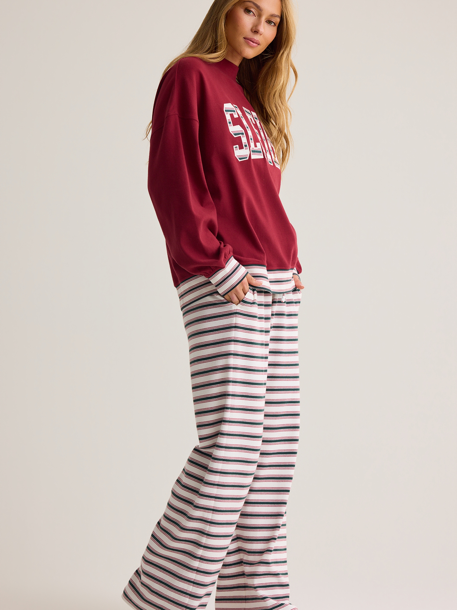 Clarice Lounge Mock Neck Top in Burgundy Multi | Altar'd State