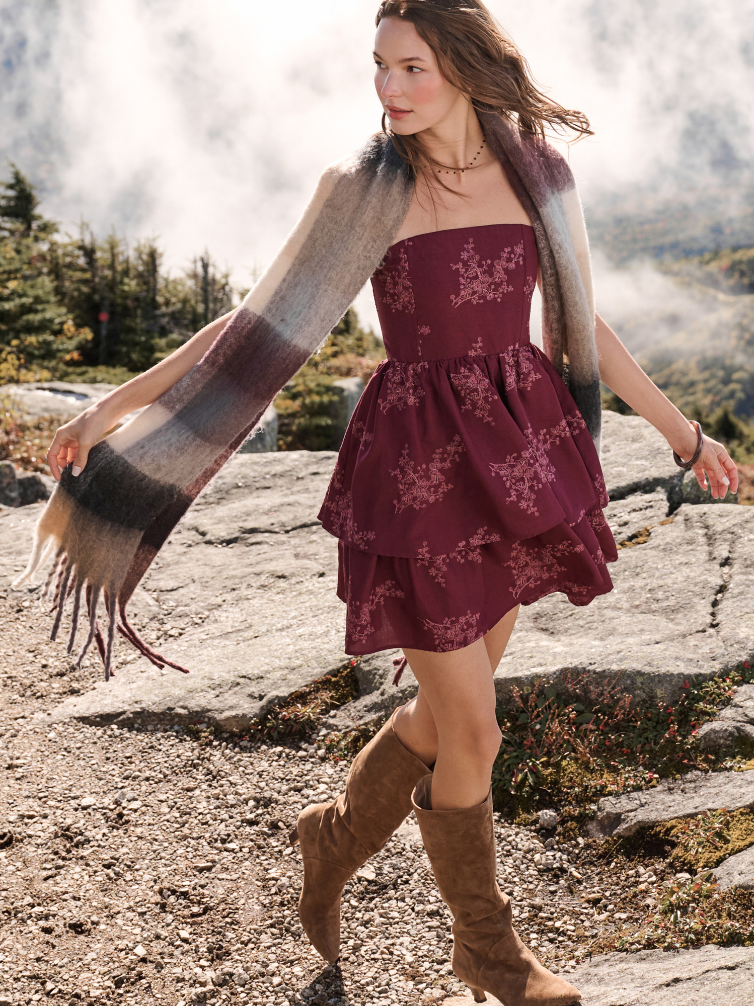 Henretta Strapless Mini Dress in Burgundy | Altar'd State