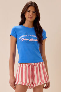 Clea Ruffle Striped Shorts in Red & White | Altar'd State