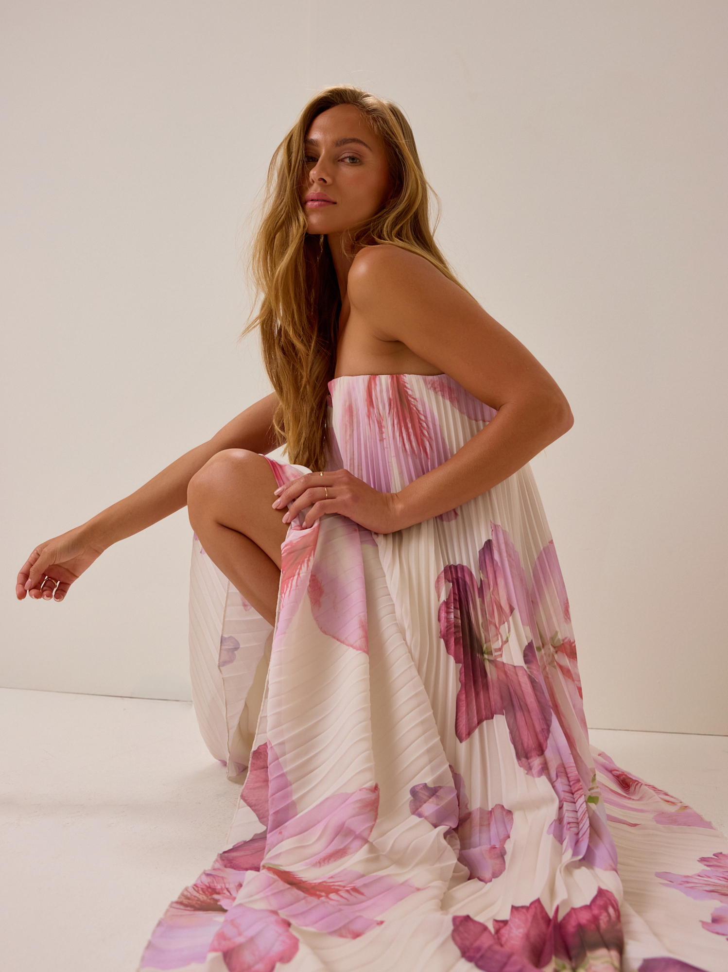 designer long sleeve dress Long Sleeve Floral A-Line Plus Size Dress by LaDivine CD233C