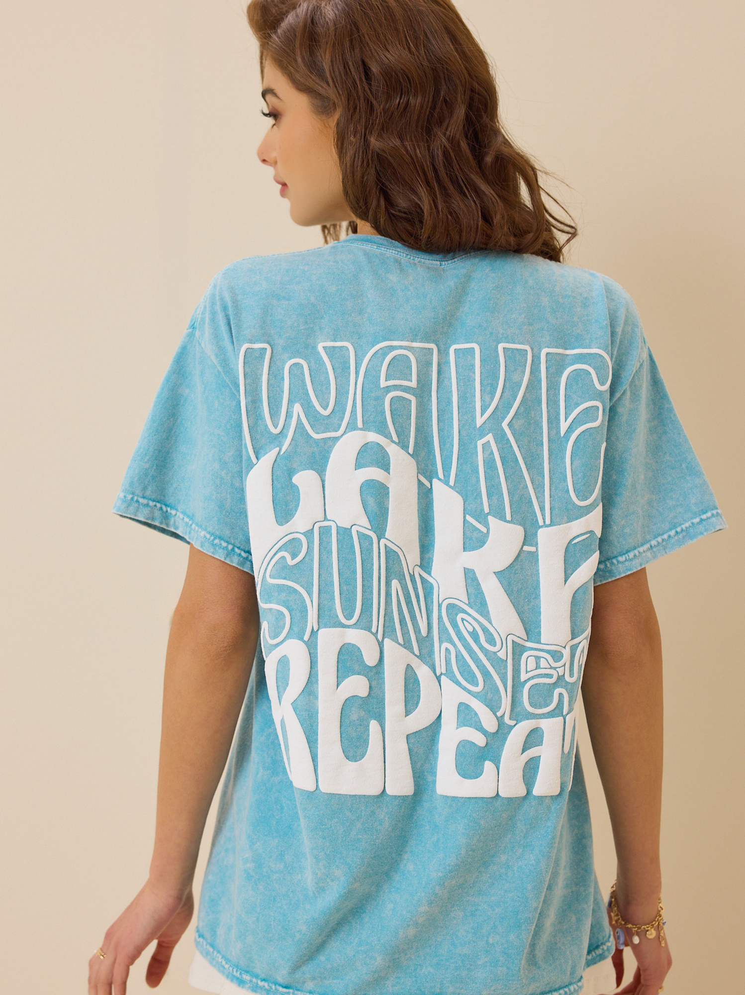 Wake Lake Sunset Repeat Tee in Sea Blue | Altar'd State