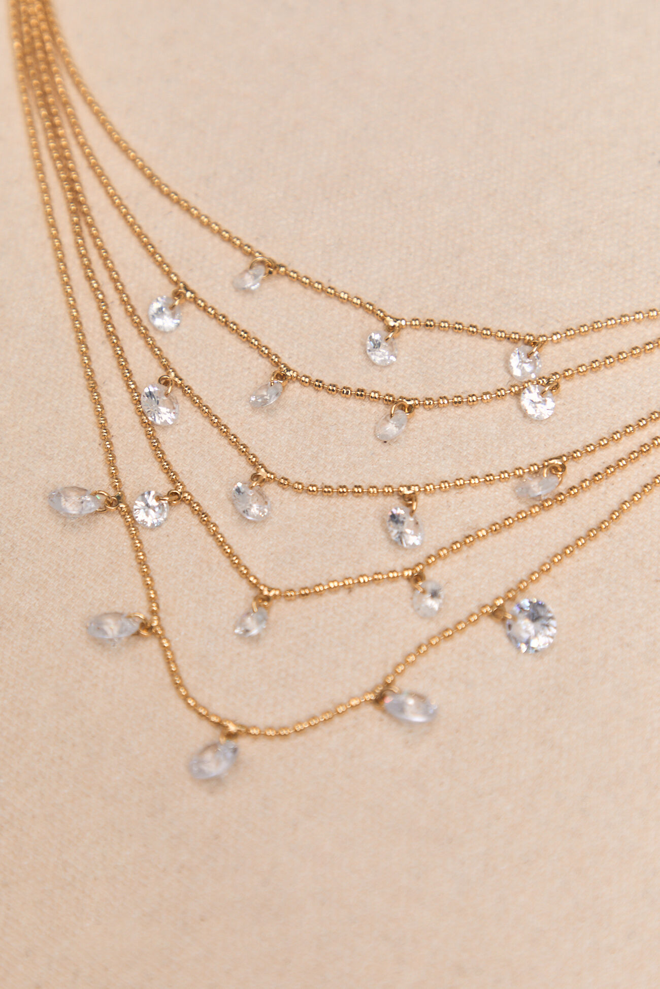 18K Gold 5 Layer Crystal Necklace