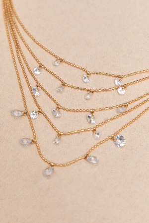 18K Gold 5 Layer Crystal Necklace - Altar'd State - 