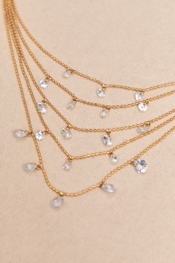 18K Gold 5 Layer Crystal Necklace Detail 2 - Altar'd State