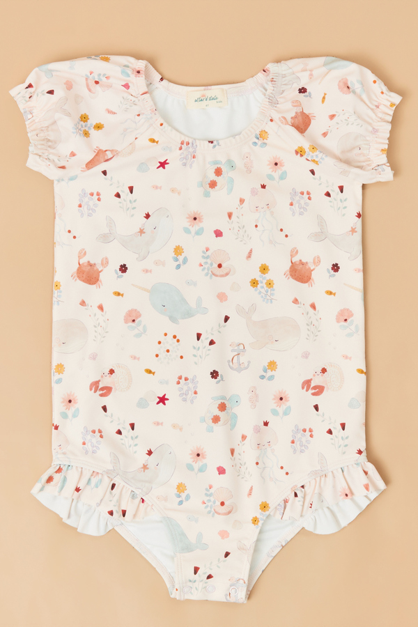 Sea Creature Puff Sleeve One Piece Swimsuit Detail 2 - Altar'd State