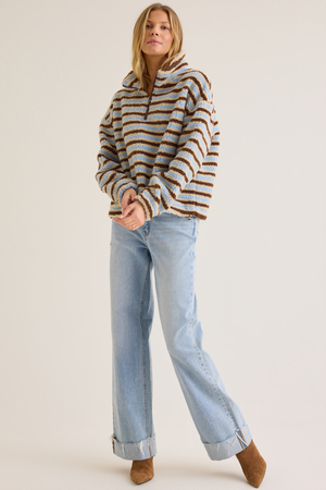 Chloe Striped Sherpa Pullover - Altar'd State - 