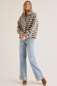 Chloe Striped Sherpa Pullover Detail 3 - Altar'd State
