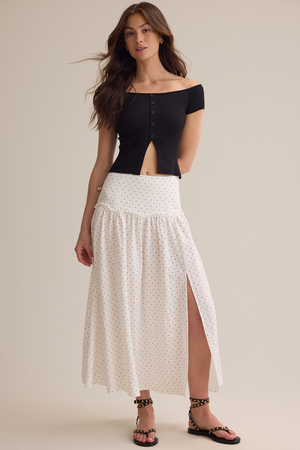 Frances Polka Dot Midi Skirt in Ivory & Black | Altar'd State