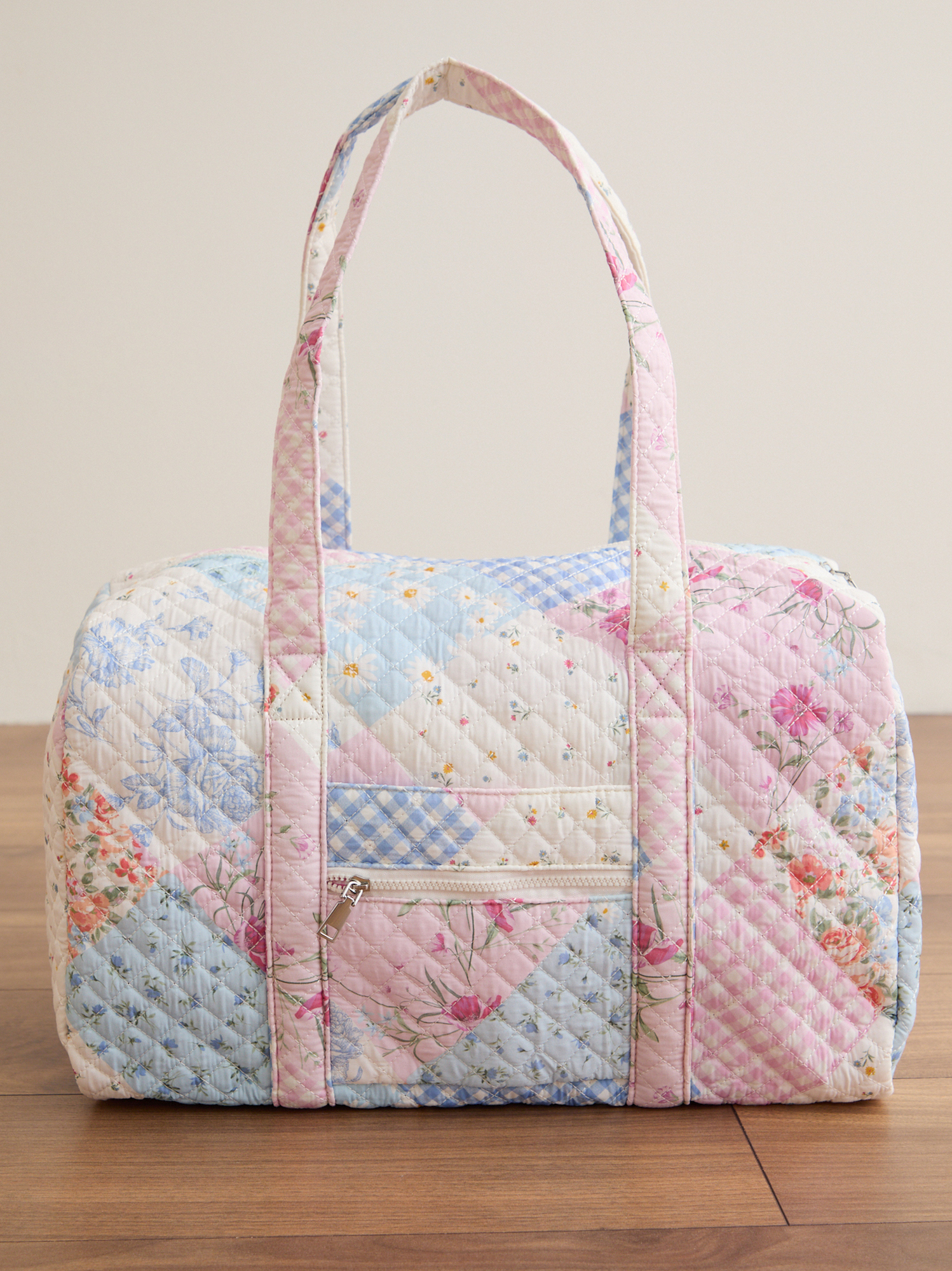Everly Quilted Duffel Bag in Pink & Blue | AS Revival