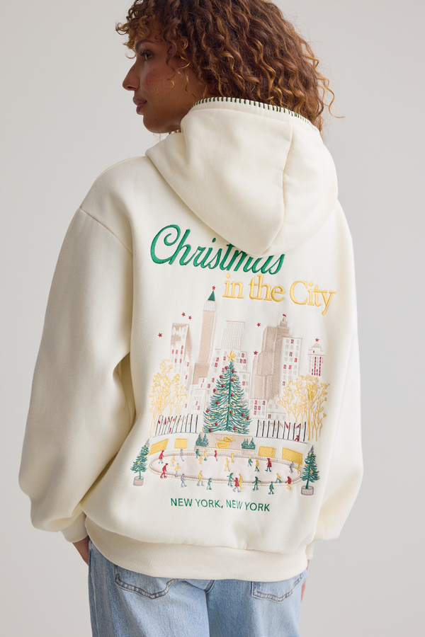 New York Christmas Embroidered Hoodie Detail 6 - Altar'd State