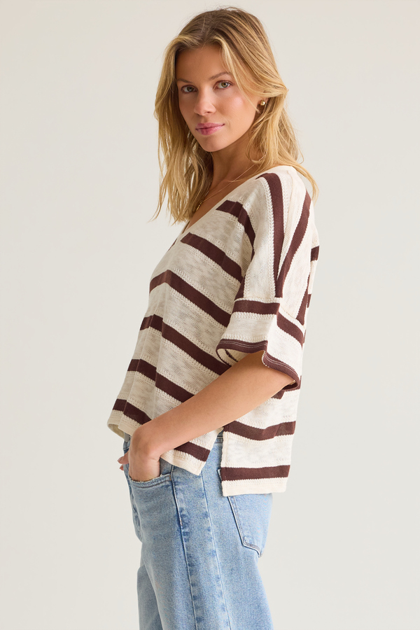 Dylan Striped V-Neck Top Detail 4 - Altar'd State