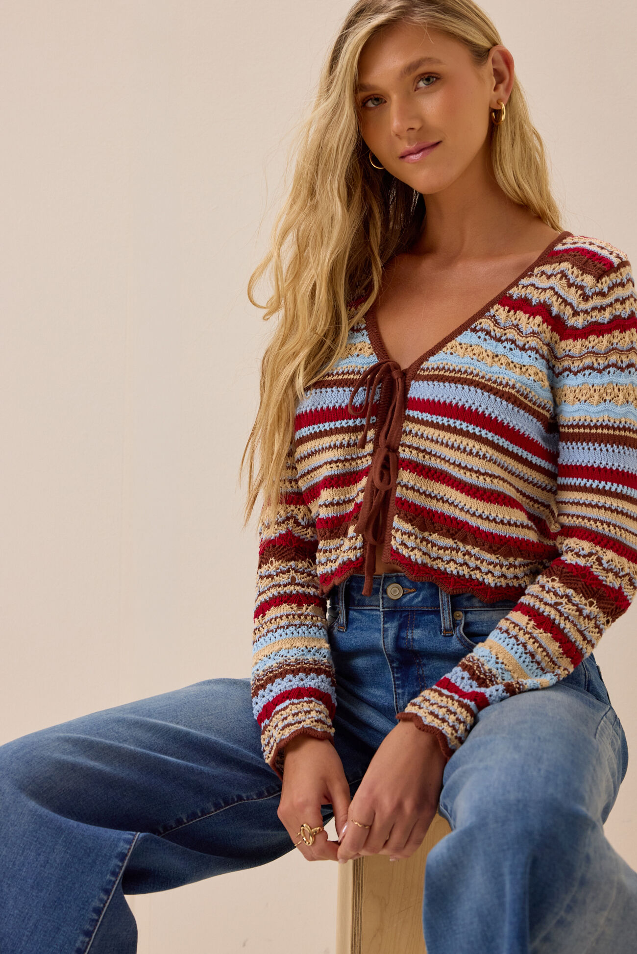 Moore Multi Stripe Crochet Cardigan