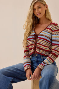 Moore Multi Stripe Crochet Cardigan Detail 4 - Altar'd State