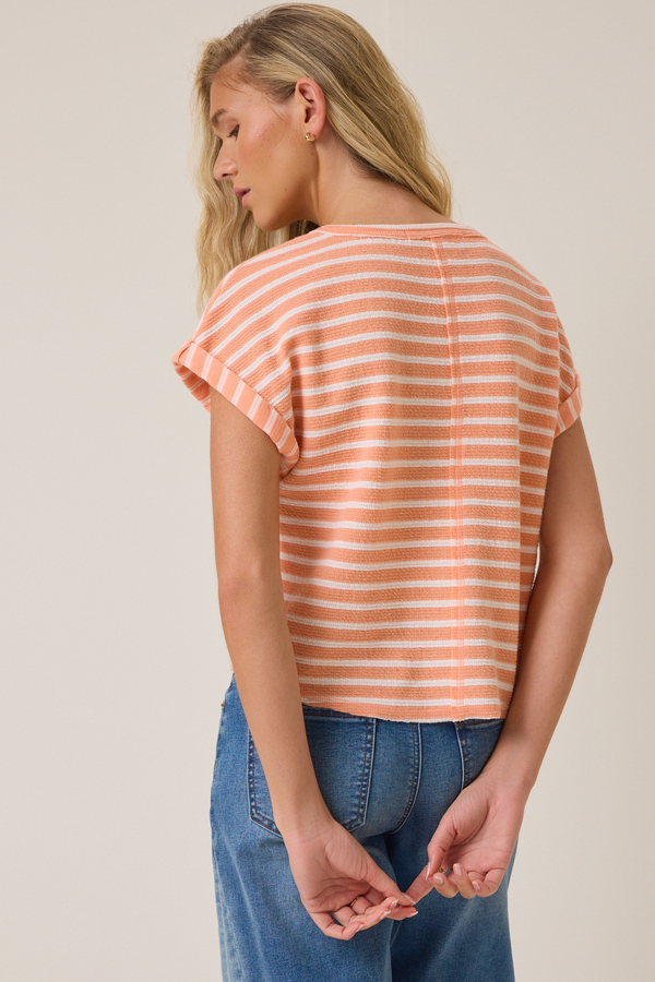 Hattie Stripe Roll Sleeve Crew Detail 4 - Altar'd State
