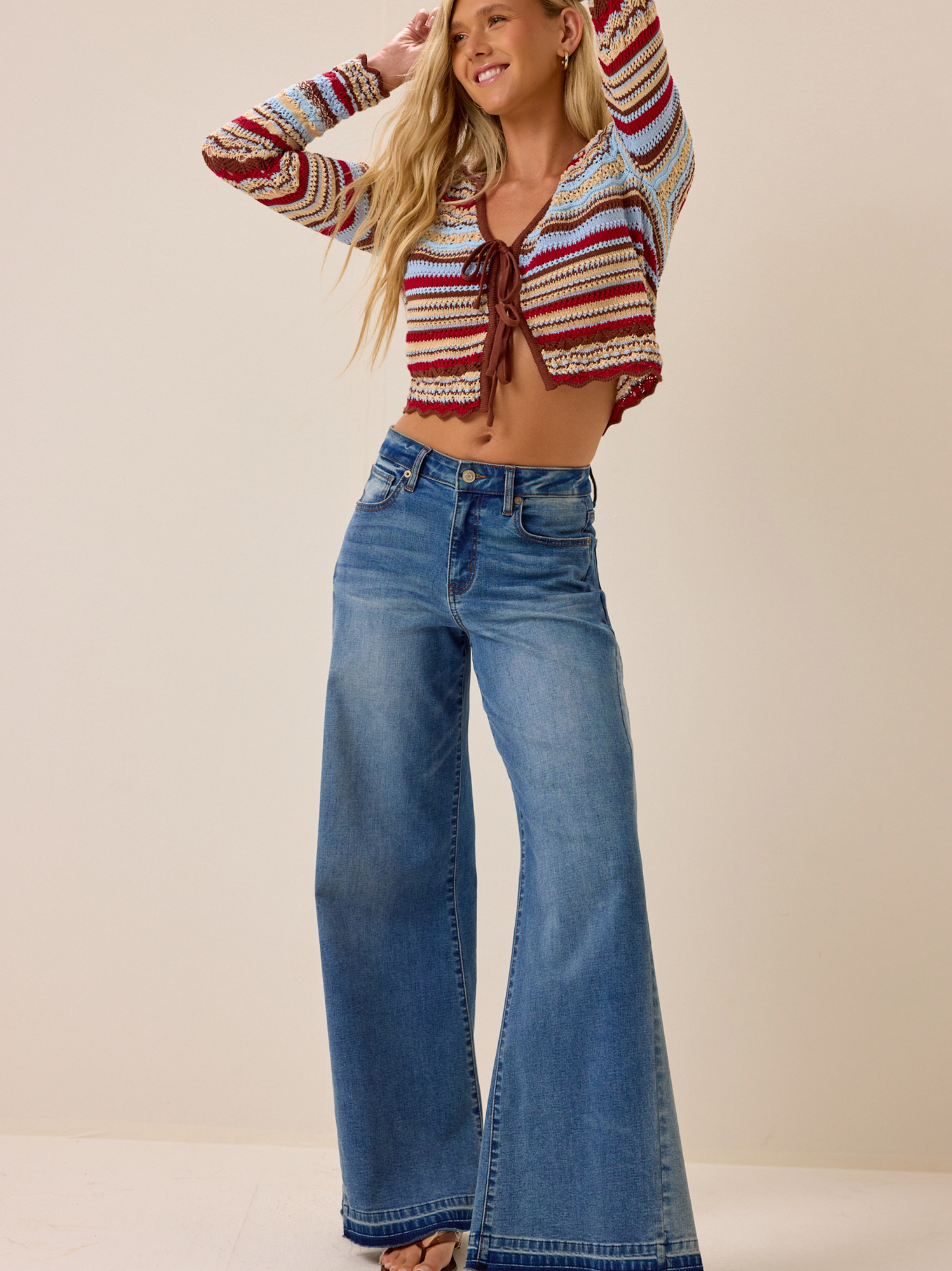 Moore Multi Stripe Crochet Cardigan in Brown Multi | Altar'd State