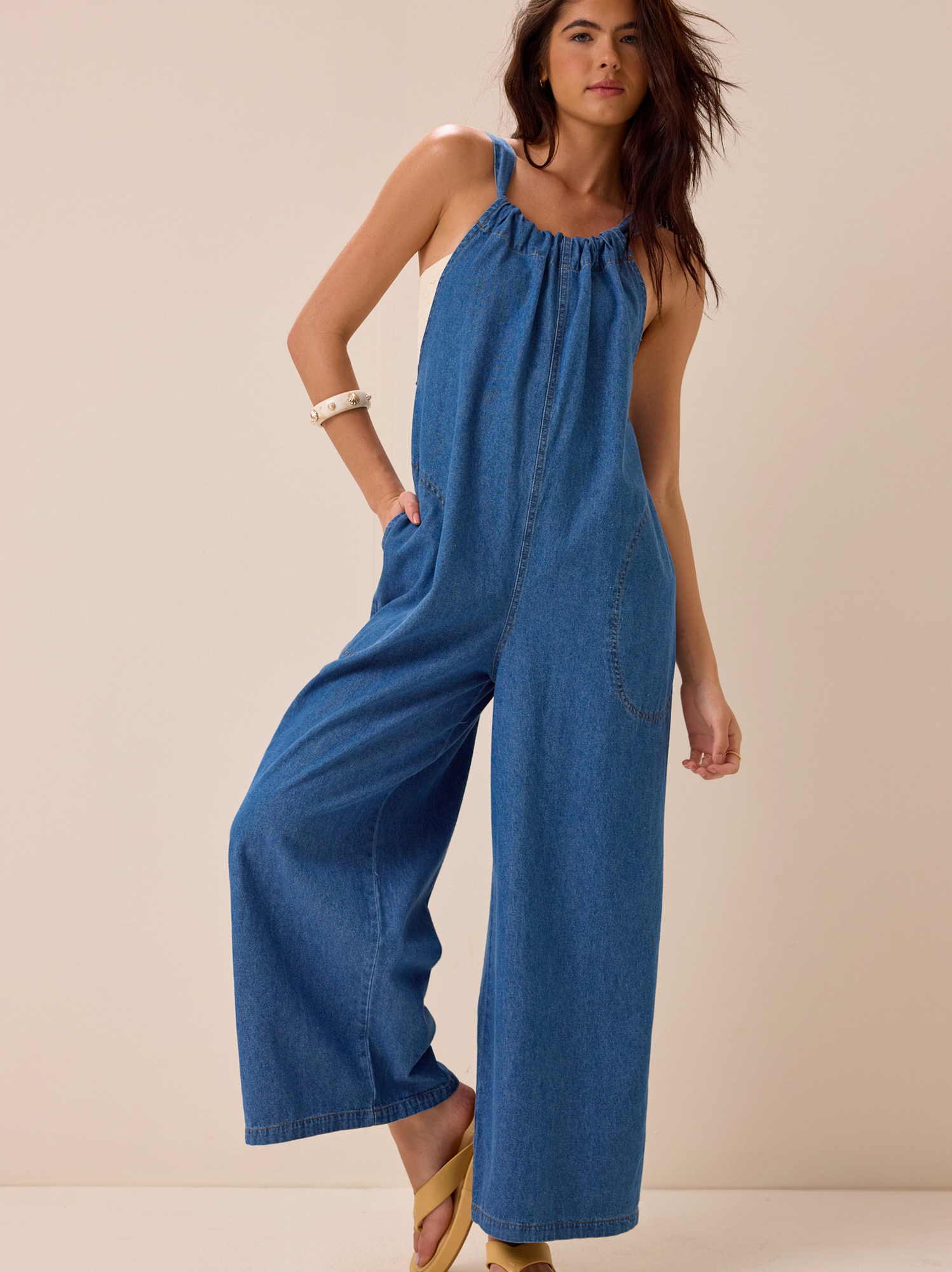 Marissa Denim Jumpsuit in Medium Blue | Altar
