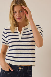 Bowie Stripe Knit Polo Detail 2 - Altar'd State