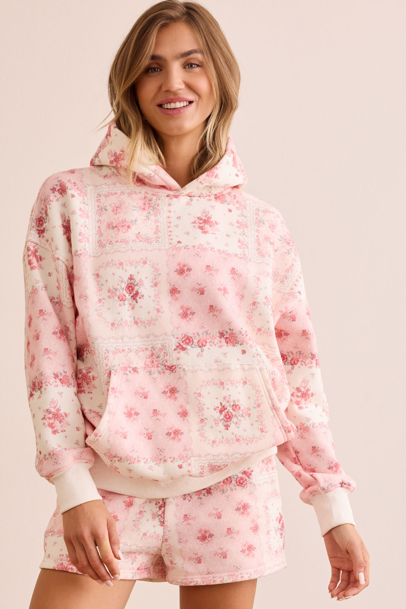 
        Flourishing Floral Patchwork Hoodie in Pink Multi | AS Revival
    
