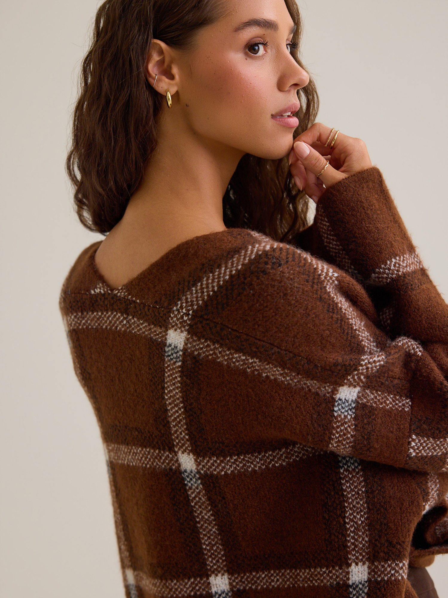 Catalina Open Cardigan in Brown & Ivory | Altar'd State