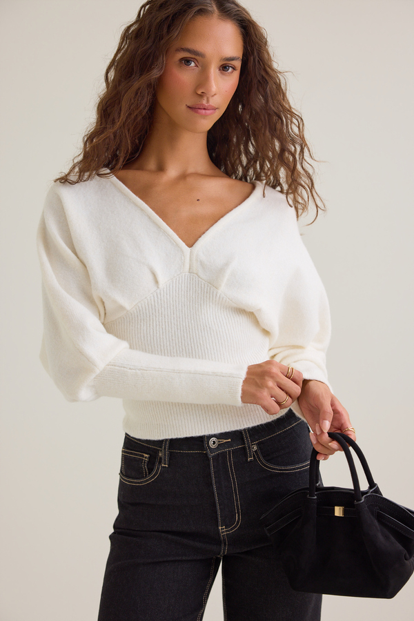 Kora Fitted V-Neck Sweater Detail 2 - Altar'd State