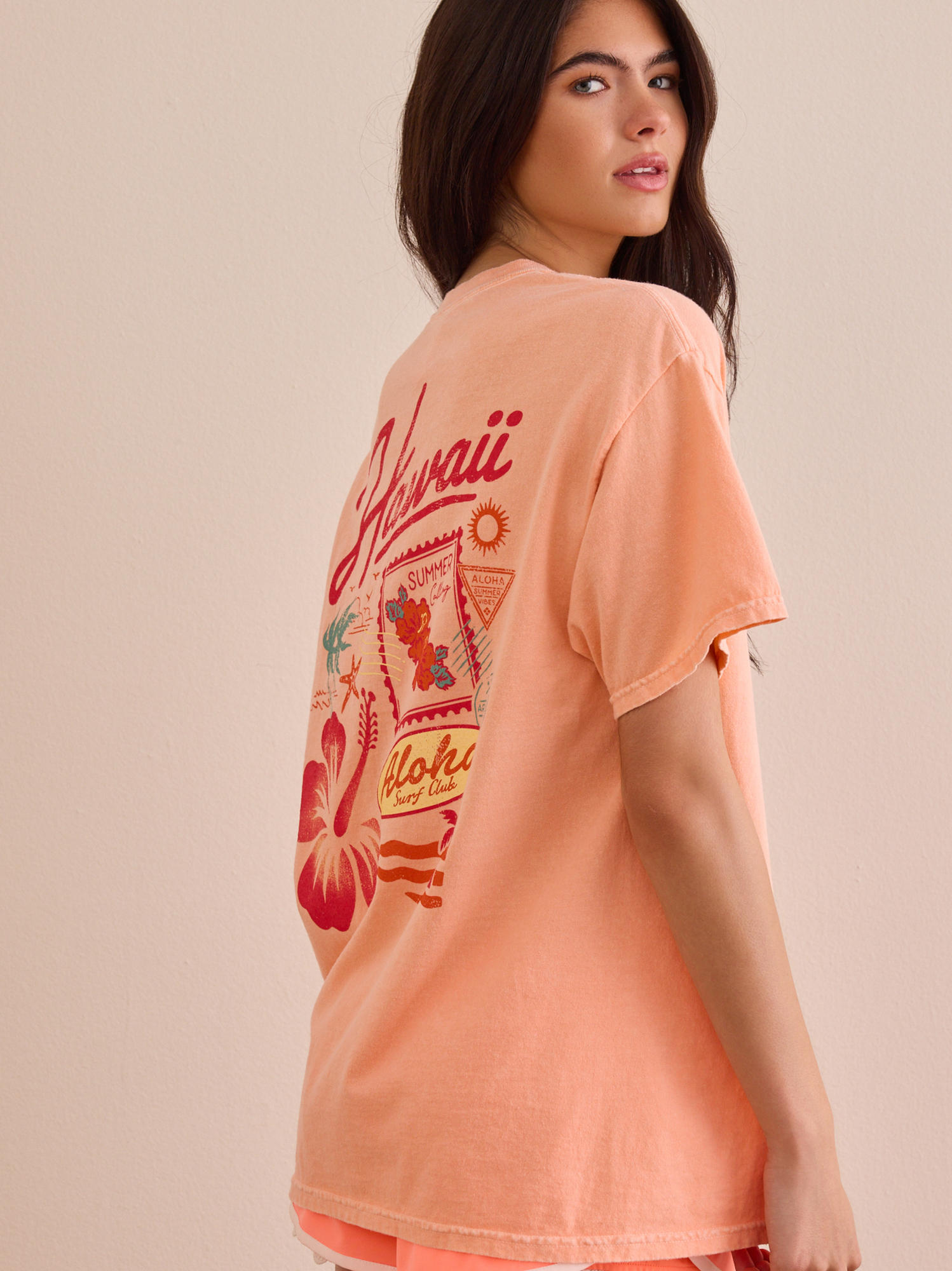 Hawaii Postcard Oversized Tee in Orange | AS Revival