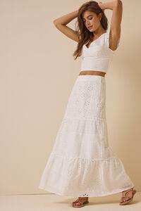 Nalia Eyelet Tiered Midi Skirt - Altar'd State