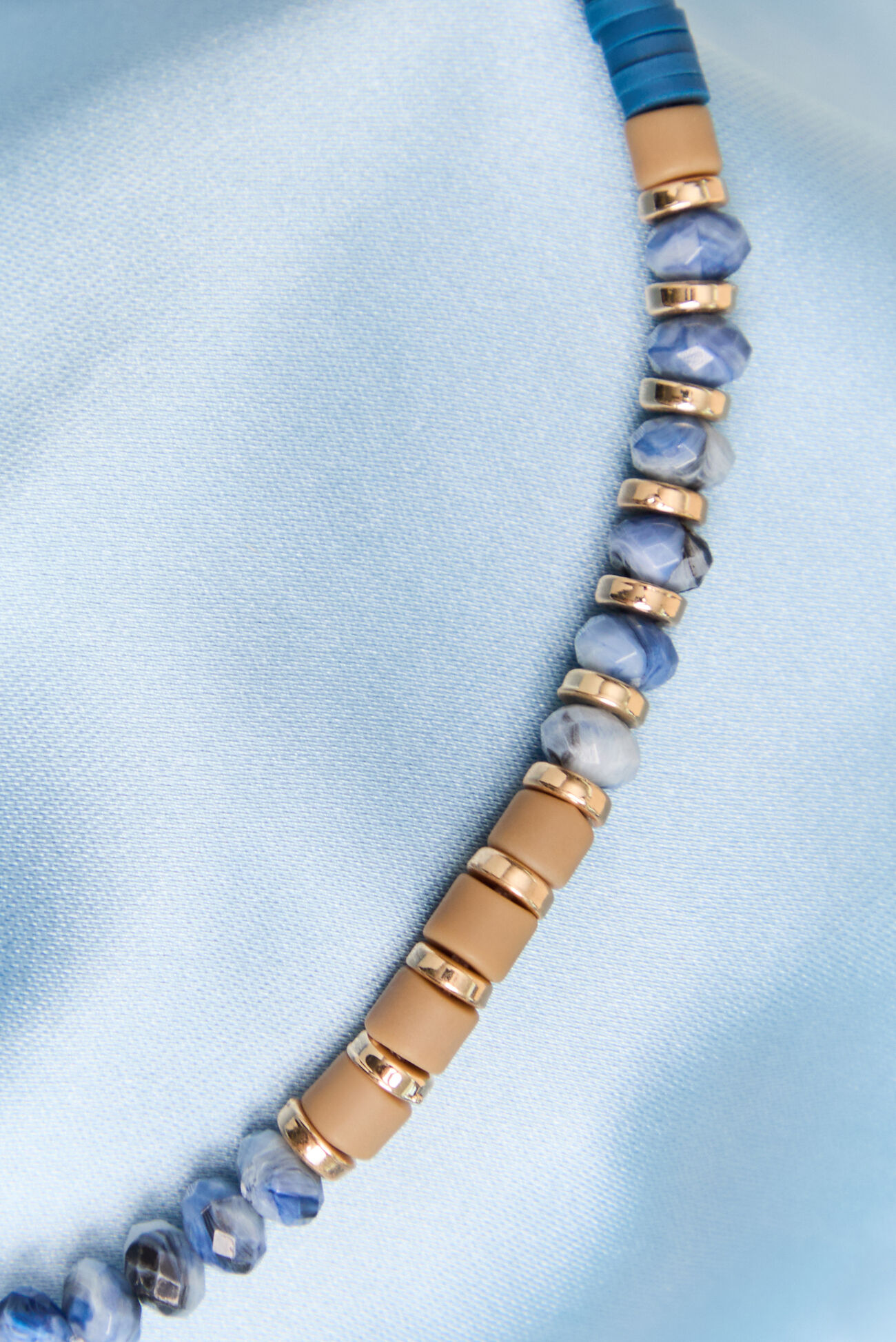 Marble Blue & Gold Beaded Statement Necklace