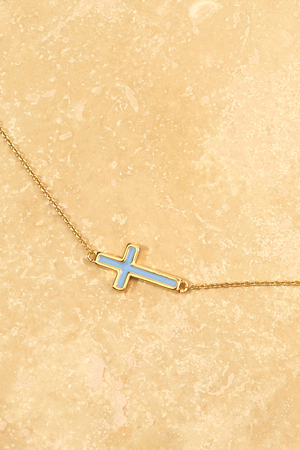 18K Gold Blue Cross Necklace - Altar'd State - 