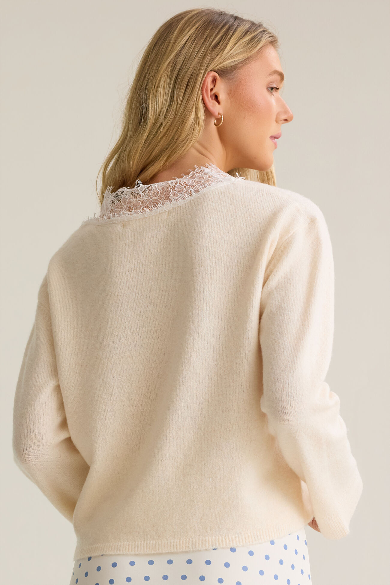 Ines Lace Trim V Neck Sweater