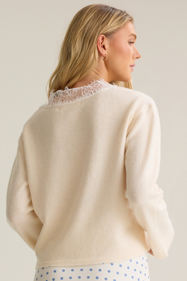 Ines Lace Trim V Neck Sweater Detail 5 - Altar'd State