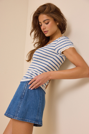 Shivani Striped Lace Trim Tee - Altar'd State - 