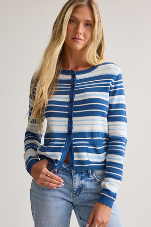 Mia Stripe Scalloped Blouse - Altar'd State - 