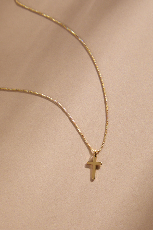 18k Gold Faithful Cross Charm Necklace Detail 2 - Altar'd State