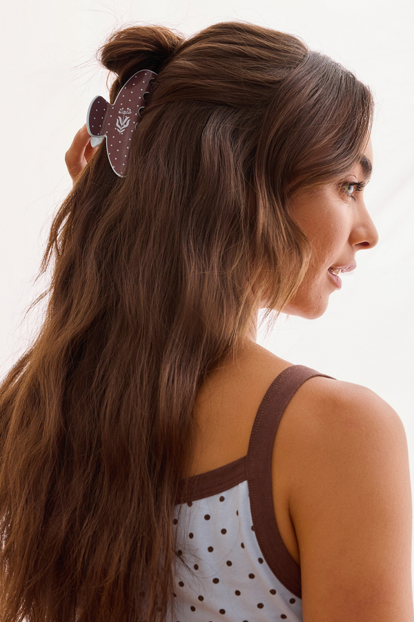 Brown Blue Polka Dot Claw Clip - Altar'd State