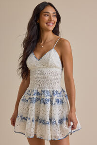 Sora Floral Eyelet Dress in Ivory & Blue | Altar'd State