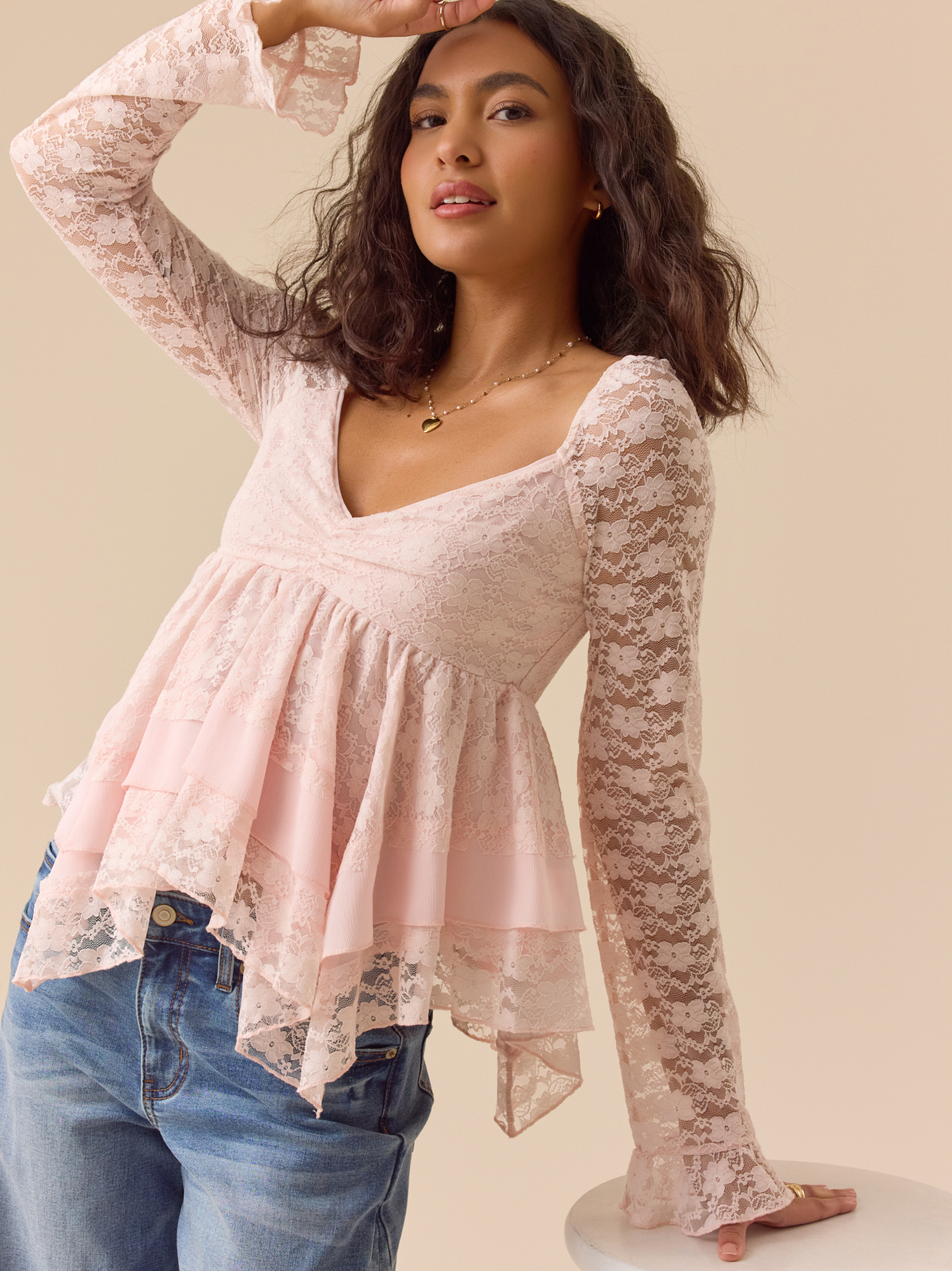 Lillian Lace Babydoll Top in Light Pink | Altar'd State