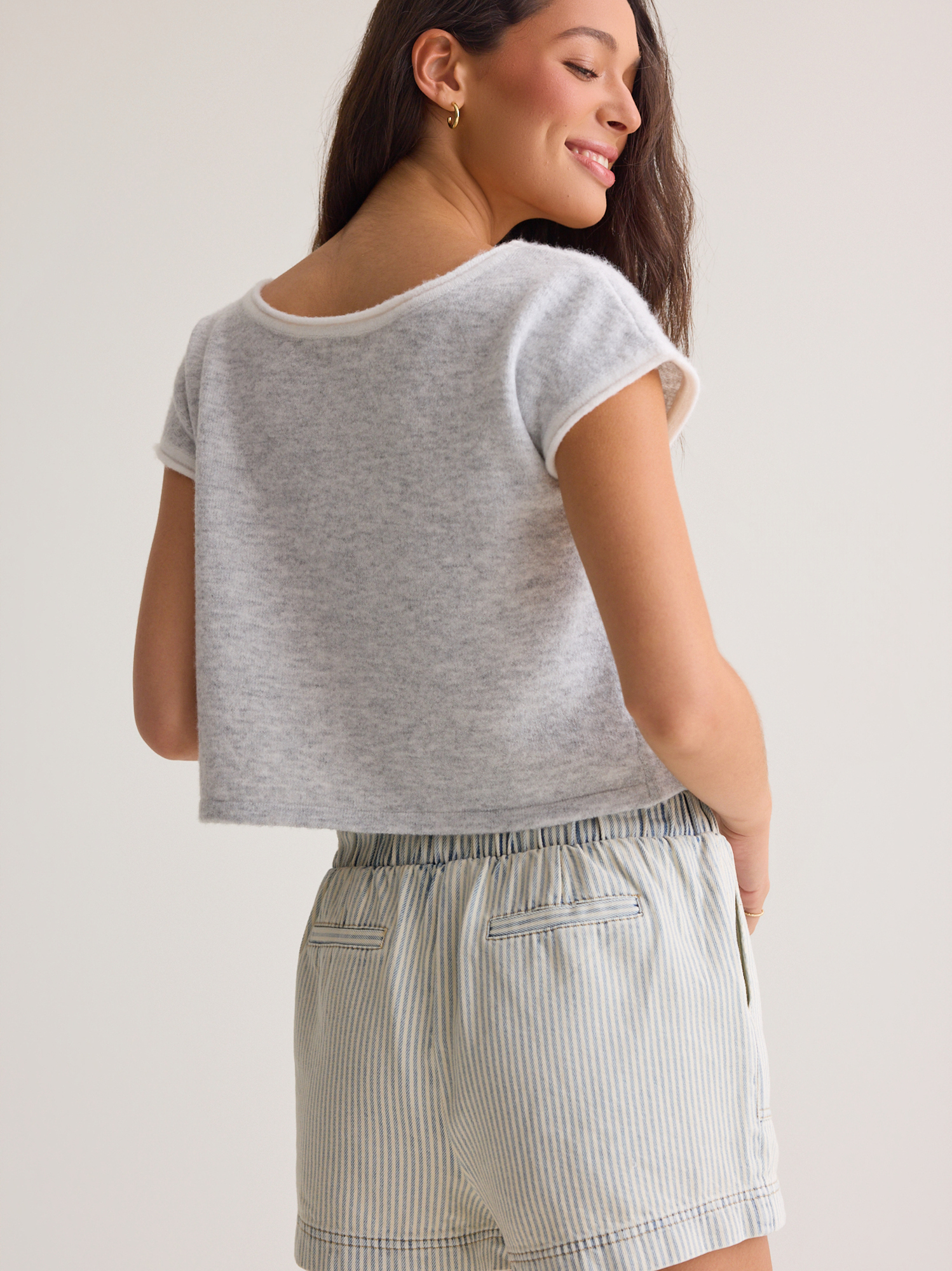 Karcie Striped Paper Bag Shorts in Light Blue | Altar'd State