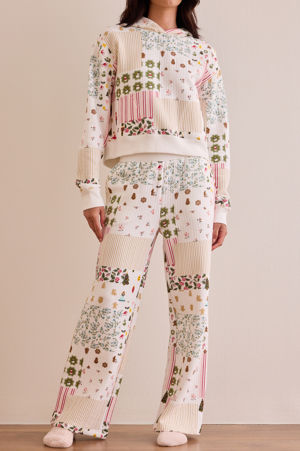 Quilted Christmas Patchwork Wide Leg Pants Detail 2 - Altar'd State