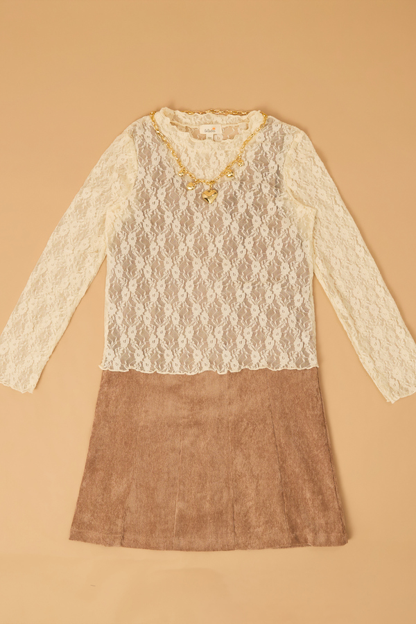 Ginny Corduroy Dress and Lace Top Set - Altar'd State